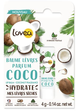 LOVEA - Baume À Lèvres - Parfum Coco - Apaise, Hydrate & Adoucit - Pour Lèvres Sèches - Enrichi Au Beurre De Karité - À Base D'Huiles D'Origine Végétale - Fabriqué En France - 4 g