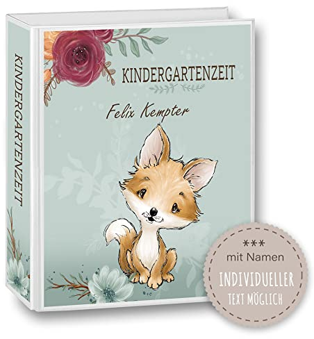 Kindergarten Ordner personalisiert mit Namen und Wunschtext Foresto Fuchs A4 - Meine Kindergartenzeit Kindergartenordner Portfolioordner Sammelordner Waldtiere Junge Mädchen