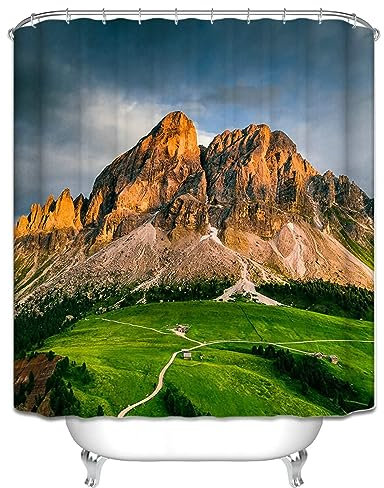 Homxi Duschvorhang mit Ösen Badewanne,120 W x 180 H cm,Badvorhang Grün Gebirgslandschaft Duschvorhang Polyester Duschvorhangringe mit Haken