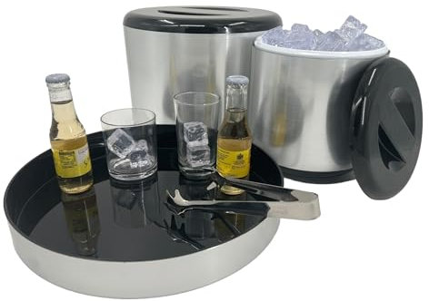 Chabrias Ice Bucket with Lid and Ice Tongs | Round & Double Walled Insulation | Perfect for Home Bars, Pubs, Restaurants, BBQs and Picnics (4 Litre)