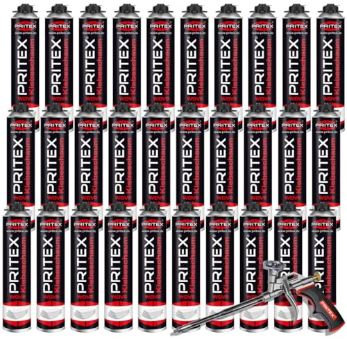 PRITEX WDVS Klebeschaum Set 30x 750ml, Dämmstoffkleber inkl. Pistole