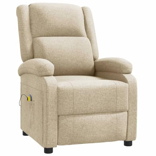 vidaXL Massagesessel, Sessel Verstellbare Rückenlehne Fußteil, Fernsehsessel Relaxsessel mit Liegefunktion, Liegesessel Polstersessel Ruhesessel, Creme Stoff