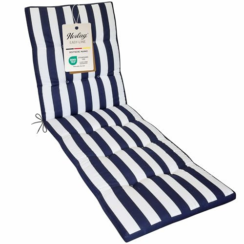 Herlag Liegenauflage Blockstreifen Mia 200x60x5cm - Gestreifte Gartenliegen-Auflage - Gartenmöbelauflage für Sonnenliege - Pflegeleichte Easy-Line - Öko Tex 100 - Blau-Gestreift