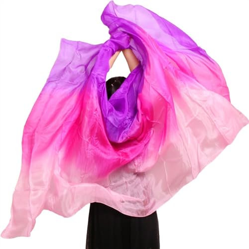 Bauchtanz Seidentuch Bauchtanz-Seidenschleier, 200 cm, 250 cm, 270 cm, handgeflochtener Schal, Schal, Gelb, Orange, Rosa, Lila, Farbverlauf, Übergrößen. Bauchtanz Tuch (Color : Sk053, Size : 3XL-400