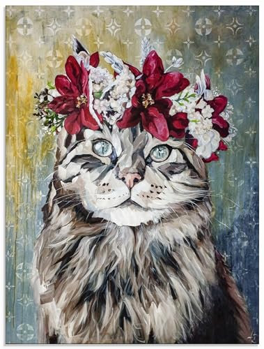 ARTLAND Wanddeko Glasbilder Wandbild Glas Bild 45x60 cm Tiere Katze Majestät Porträt Innere Ruhe Blumen Blüten U5EF