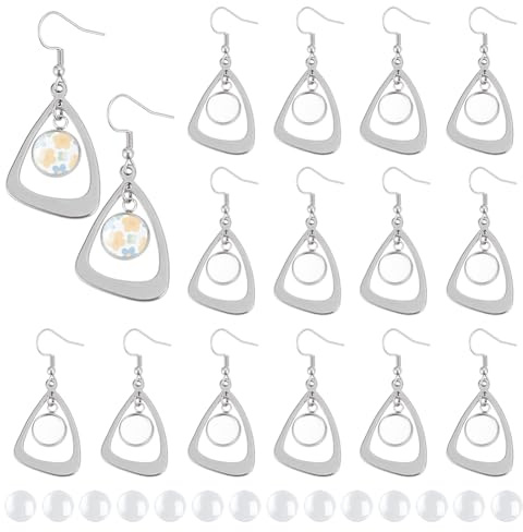 UNICRAFTALE Dreieck Ohrhänger Herstellungsset Aus Edelstahl Runde Ohrring Lünettenschalen Glasrohling Kuppel Ohrhänger Cabochon Fassungen Ohrhaken Mit Glas Cabochon Für Die Schmuckherstellung
