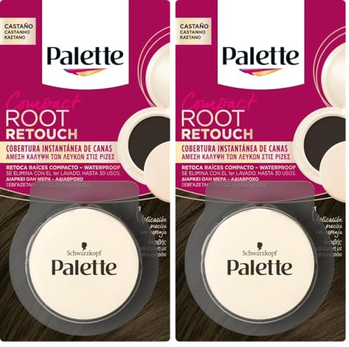 Palette Compact Root Retouch Retoca Raíces polvo compacto – Castaño – Cubre Canas 1 unidad (Paquete de 2)