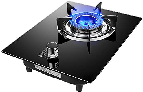 Placa de gas incorporada de 33 cm, panel de acero inoxidable o vidrio negro (fácil de limpiar), con soportes para sartenes esmaltados y FFD, soporte para sartenes de hierro fundido [Clase energét