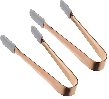 Garneck 2pcs Rose Gold Ice Cube Tongs Kitchen Food Serving Tongs Non-Slip Grip Stainless Steel for Bar Restaurant