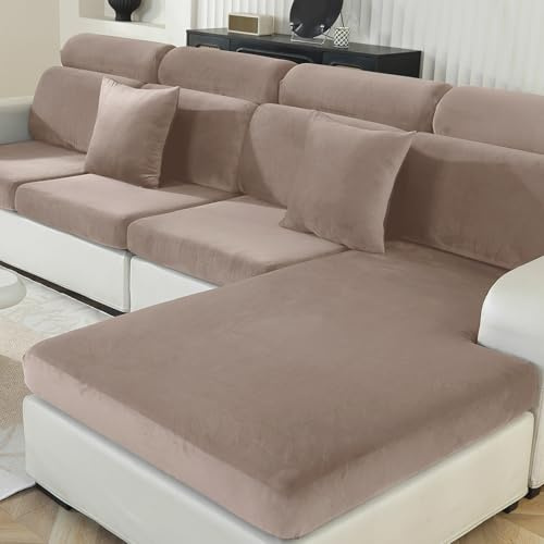 Ystyle Sofa Sitzkissenbezug Stretch, Elastischer Samt Sofa Sitzbezug rutschfest, Universal Sofaschoner Sitzfläche Waschbare, Sofakissen Bezug Sofabezug (1 Sitzer*2+Chaiselongue, Khaki)