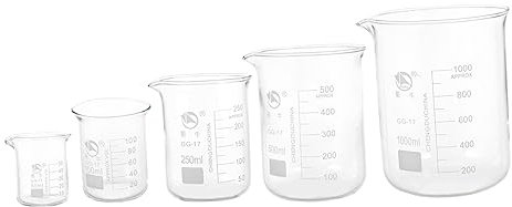 Gatuida 5piezas Tazas Medidoras De Vidrio Transparente Vasos De Precipitados De Vidrio Para Laboratorio Uso Química y Biología