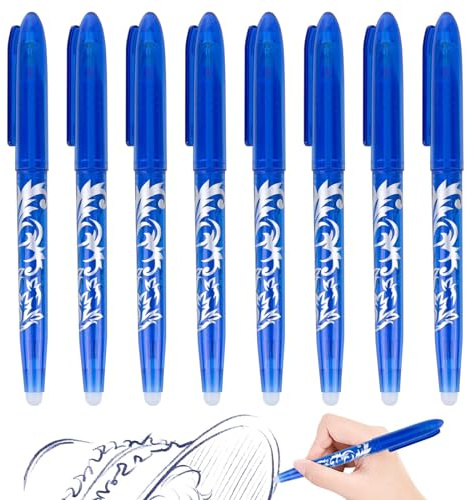 RUCUDIM Radierbarer Kugelschreiber Gelschreiber, 8 Tintenroller, Blau Iöschbare Stifte, Erasable Pen, 0.7mm Radierstift Kugelschreiber, Friction Stifte für Schulsachen Bürobedarf Studenten