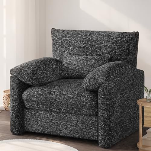 YODOLLA Tub Chair Oversized Armchair, Accent Large Single Sofa Padded Seat for Living Room, Bedroom, Reading, Black & Grey