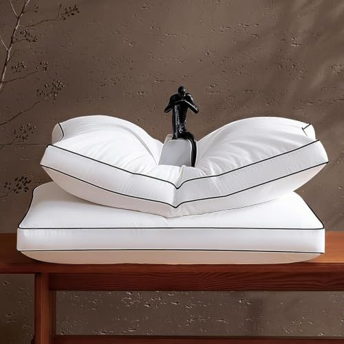 Luxury Goose Feathers Down Pillows King Size Set of 2, Gusseted Bed Hotel Collection Pillows for Sleeping, Soft Support Medium Firm Down Pillows for Side Back Stomach Sleepers