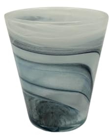 Omniacasa, Lot de 12 verres à eau en verre de Murano, fabrication artisanale, décorés avec effet vagues, couleur blanc et noir, fabriqués en Italie, élégants pour table, idée cadeau