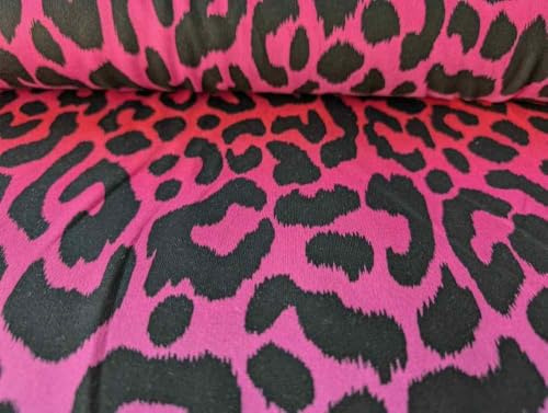 French Terry, Leo Musterung Koralle/Pink/Schwarz, 50 cm