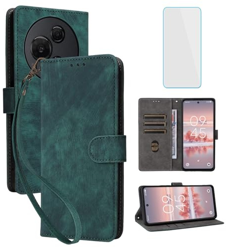 RFID Wallet Phone Case for TCL 605/TCL 60 SE/60SE/TCL60SE/TCL605 Green | with Screen Protector,Leather Flip Cover,Card Slot,Kickstand,Women Men Mobile Phone Case for TCL 60SE T517D TCL60 SE