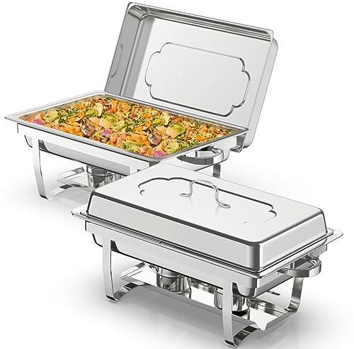 WJYTDHIQS 4 Pezzi Set Buffet scaldavivande, 9L Chafing Dish Catering Buffet Set con Pinze e Cucchiai per Party, per La Cena Ristoranti Banchetti Feste di Nozze(4 Pezzi, 4 x GN 1/1)