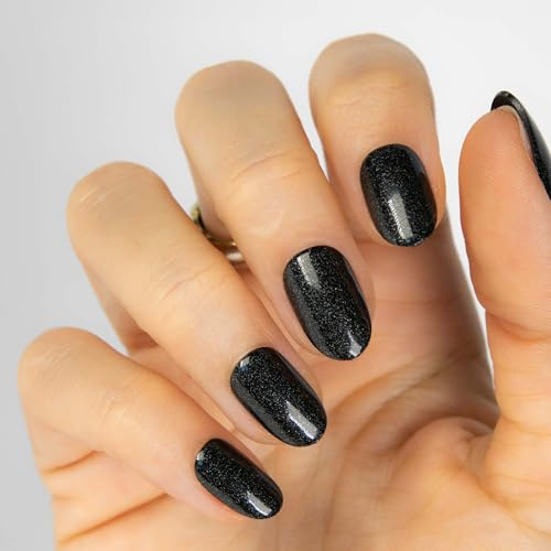 MOYOU LONDON Gel Press On Nails Black - Elegant Short Oval Shape, Long-lasting & Comfortable Soft Fake Nails with Glue, Reusable Opaque Stick On Nails for Women, 32 Pcs in 16 Sizes