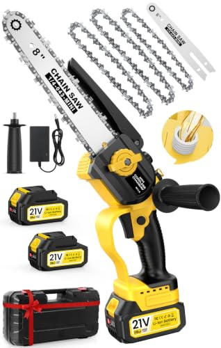Mini Tronçonneuse à Batterie, 8&6 Pouce Tronconneuse Sans Fil,1000W Moteur | 8000mAh (2x4000mAh) Batterie, Tronçonneuse pour Aarbres et Jardin, Système D'huile Automatique, Compatible avec Makita 18V B