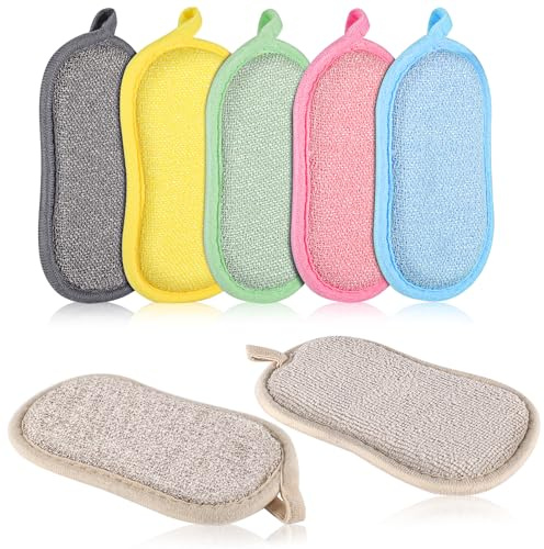 APXEL 6 Stück Spülschwamm groß Küchenschwamm mit Mikrofaser, 15x9x2cm Gründliche Reinigung Doppelseitige Putzschwamm Waschbar Topfreiniger fur Geschirr Küche Bad Glas (Farbe)