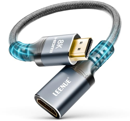 LEENUE 8K HDMI Extension Cable, HDMI Extender Male to Female, 48Gbps, 30cm | HDMI 2.1 Cable Adapter, Supports 8K@60Hz / 4K@120Hz, 3D, UHD, Compatible with Fire TV Stick, HDTV, Monitor, Projector, Laptop