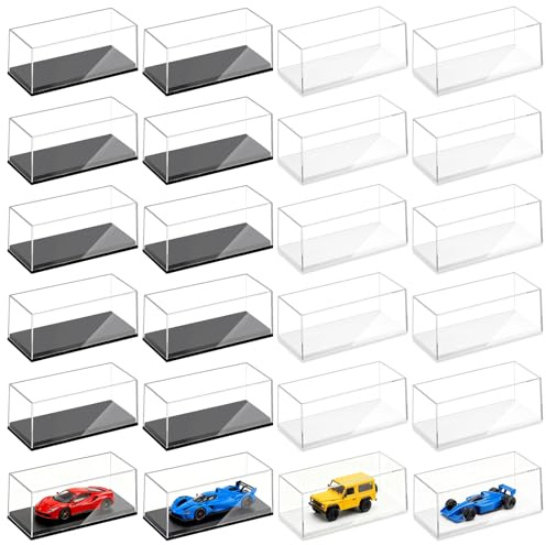 INTERWARM 36 Stück Transparente Acryl-Vitrine, 1:64 Modellauto Displaybox | Aufbewahrungskoffer Für Modellautos Maßstab 1:64 10.55x4.7x4.3cm Acryl Spielzeugauto Displayboxen Mit Schwarz Weißem Sockel