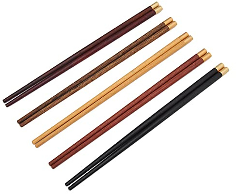 Riuulity Juego de Palillos de Madera, Utensilios para Comer Ligeros y Modernos para Comida China, Ensalada, Barbacoa, 5 Pares para Suministros de Cocina Casera