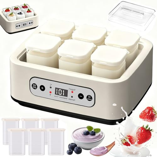 Elektrische Joghurtmaschine Mit 6 × 250ml Glasbehältern Und Touchscreen, Temperaturkontrolle Und Einstellbarer Zeit, Leicht Zu Reinigen, Bpa-frei, Hausgemachte Fermentiermaschine Für Natto