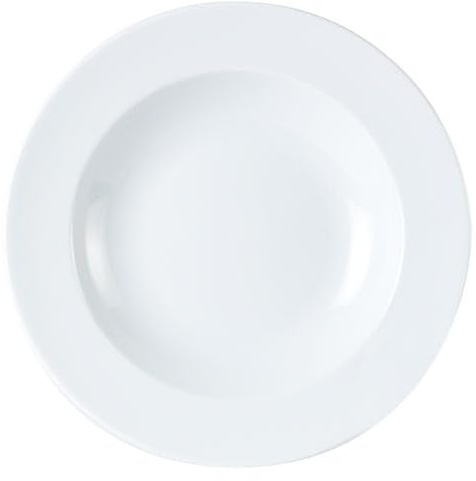 We Can Source It Ltd 30cm Porcelain White Traditional Serving Plate 560ml / 20oz, Pack of 6 Large Round Pasta Bowls, 12 Inch Deep Wide Rim Dish