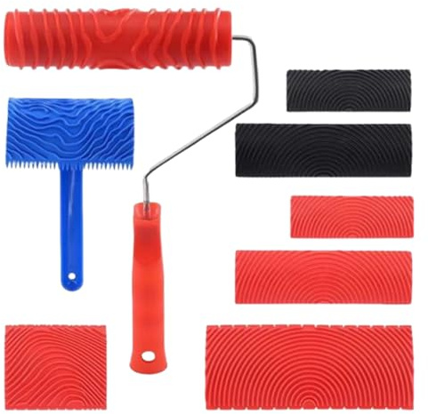 Wood Effect Plastering Tool | 8 Pieces Texture Pattern Roller - Wood Grain Roller | For Table, Cabinet, Worktop, Workshop, Bedroom, Living Room, Kitchen, Home, Door, Furniture, Garage