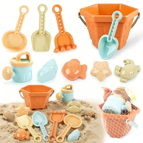 GTJEOI 10 Stück Sandspielzeug Set, Sandkasten Spielzeug, Strandspielzeug Kinder mit Gießkanne, Strandeimer, Schaufeln und Sandformen, Gartenspielzeug für Kinder Mädchen Jungen