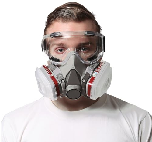 Half Face Respirator Mask with Safety Goggles, Dual Filter, for Chemical Paint Spray Protection