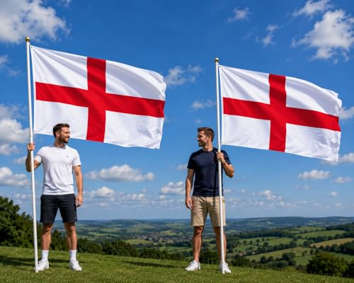 England Flag 5ft x 3ft TWIN PACK - Huge Large English National Polyester Flags 150x90cm with Brass Grommets Eyelets, Vivid Color, UV Fade Resistant, Indoor Outdoor Decorations