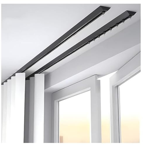 Slitstark takmonterad gardinstång 2 m svart stolpe för fönsterduschar och rumsavdelare elegant design perfekt för heminredning och mångsidig användning