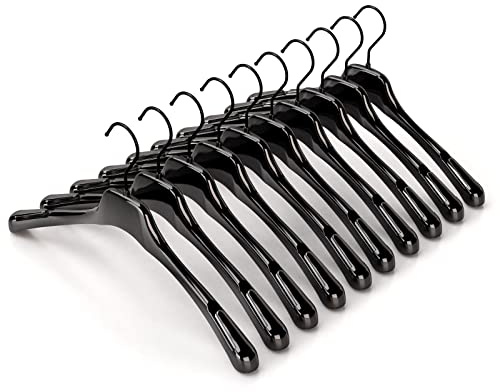 Mainetti Appendini per Abiti Bretellati, Maglieria, Grucce in Plastica, Sottili, Salvaspazio, con Notches, per Lingerie, Costumi da Bagno, Set di 10 pezzi, Nero Lucido con Gancio Nero, 41cm