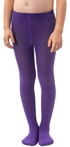 NOQ Medias de punto lisas para niñas, cálidas, opacas, para el colegio, baile de ballet, guardería, Violet 116/122 cm