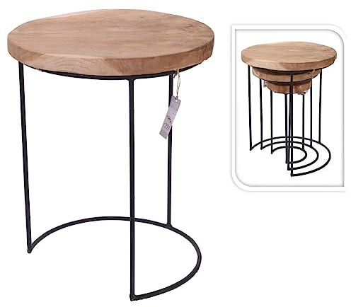 H&S Collection 3X Teak Beistelltisch Metall Couchtisch Satztisch Wohnzimmer