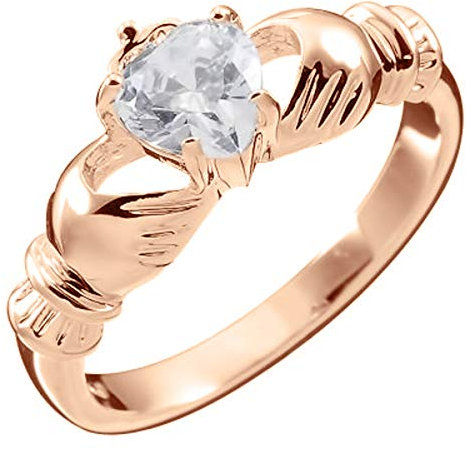 GWG Jewellery 18K Roségold vergoldetes Claddagh Liebesring mit Diamant-Klarenherz Stein, Händen und Krone – 10 in Geschenkbox für Frauen