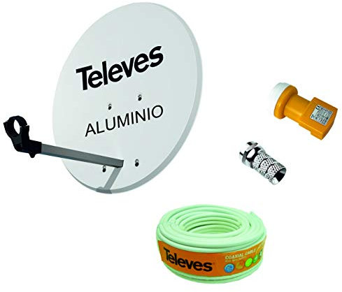 Kit antenna parabolica per Astra TV 63 cm alluminio + rotolo di cavo 20 m + connettori e LNB