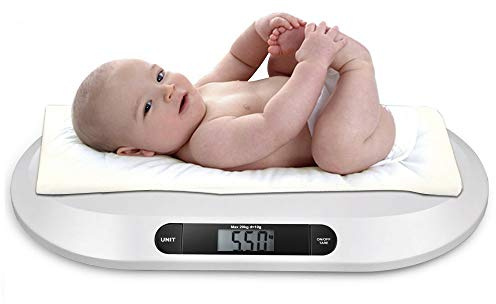 Báscula para bebés báscula digital plana báscula de lactancia báscula para animales, para recién nacidos de hasta 20 kg con pantalla LCD, función de tara, apagado automático, blanco