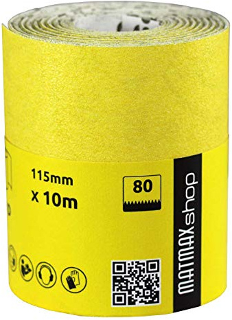 MatMax Pack of KLINGSPOR (Germany) 115mm x 10m Aluminium Oxide Sandpaper Roll + Gift (Grit, 80)