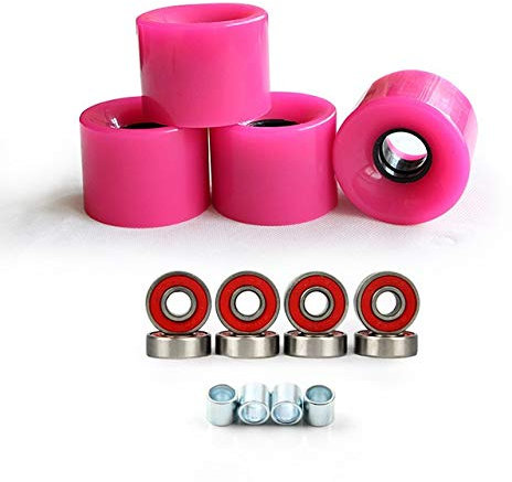 without FJY-WHEEL, 4 x 60 mm LED-Skateboard-Räder mit Kugellager-Set, Longboard, 78 A, weiches Fischbrett, PU, tragbare Rollen (Farbe: Rosa)