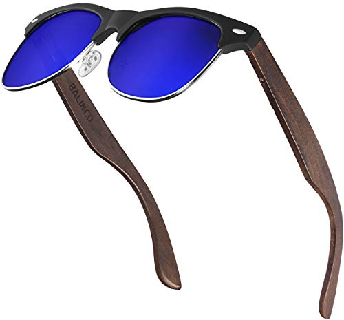 Balinco® Halbrahmen Sonnenbrille mit dunklen Holzbügeln & polarisierten TAC-Linsen für ein außergewöhnlich klares Sehvermögen - bruchfest, nachhaltig, langlebig - im praktischen Set inkl. Geschenkbox