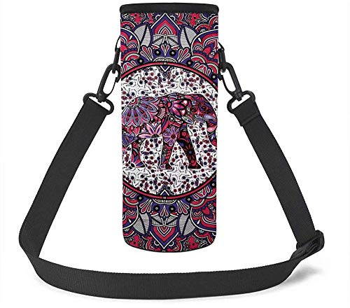 UOIMAG Mandala-Elefanten-Flaschentasche, Neopren, isoliert, für Wasserflaschen, Bohemian-Stil, 1 l