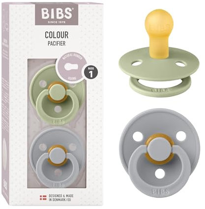 BIBS Colour Schnuller 2er-Pack, BPA-frei, Kirschform Nippel. Naturkautschuk/Latex, Hergestellt in Dänemark. Größe 1 | 0+ Monate | 2-Pack, Sage/Cloud