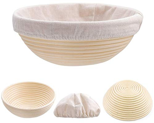 Gärkorb Gärkörbchen Rund, 18*9 cm, Ø 18cm Brot Teig Korb Form Gärkörbe Korb aus Natürlichem Peddigrohr für selbstgemachtes Brot für professionelle und häusliche Bäcker, Brotbacken, Bäckermesser