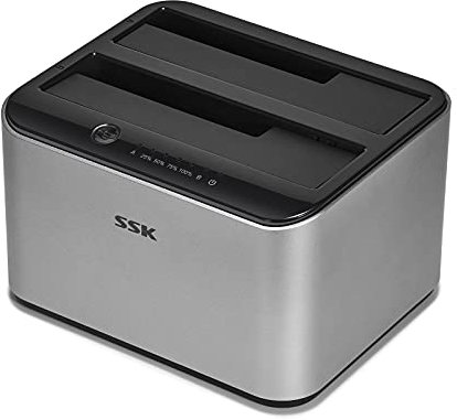 SSK Aluminum Hard Drive Docking Station, USB 3.0 to SATA Dual Bay External HDD Dock Caddy Reader for 2.5 & 3.5 inch SATA HDD SSD, with UASP Offline Cloner/Duplicator Function(2x20TB Supports)