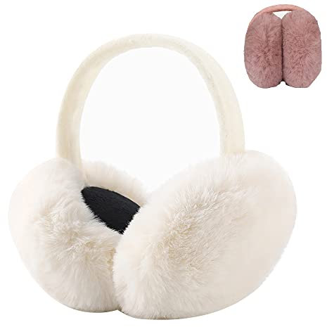 BANGDE Ohrwärmer Damen Plüsch Ohrenwärmer Faltbare Verstellbarer Winter Kuscheliger Earmuffs Warme Toll Geschenk Für Frauen (Weiß)