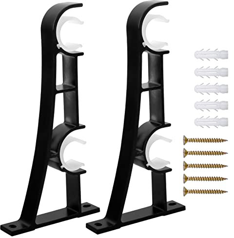 2 Stück Gardinenstangen Wandhalterung Vorhangstange Halterung Doppelt Metall Gardinenstange Halterungen Verstellbare Vorhang Stange Halter Wandhalterung mit Schrauben für Gardinenstangen, Schwarz